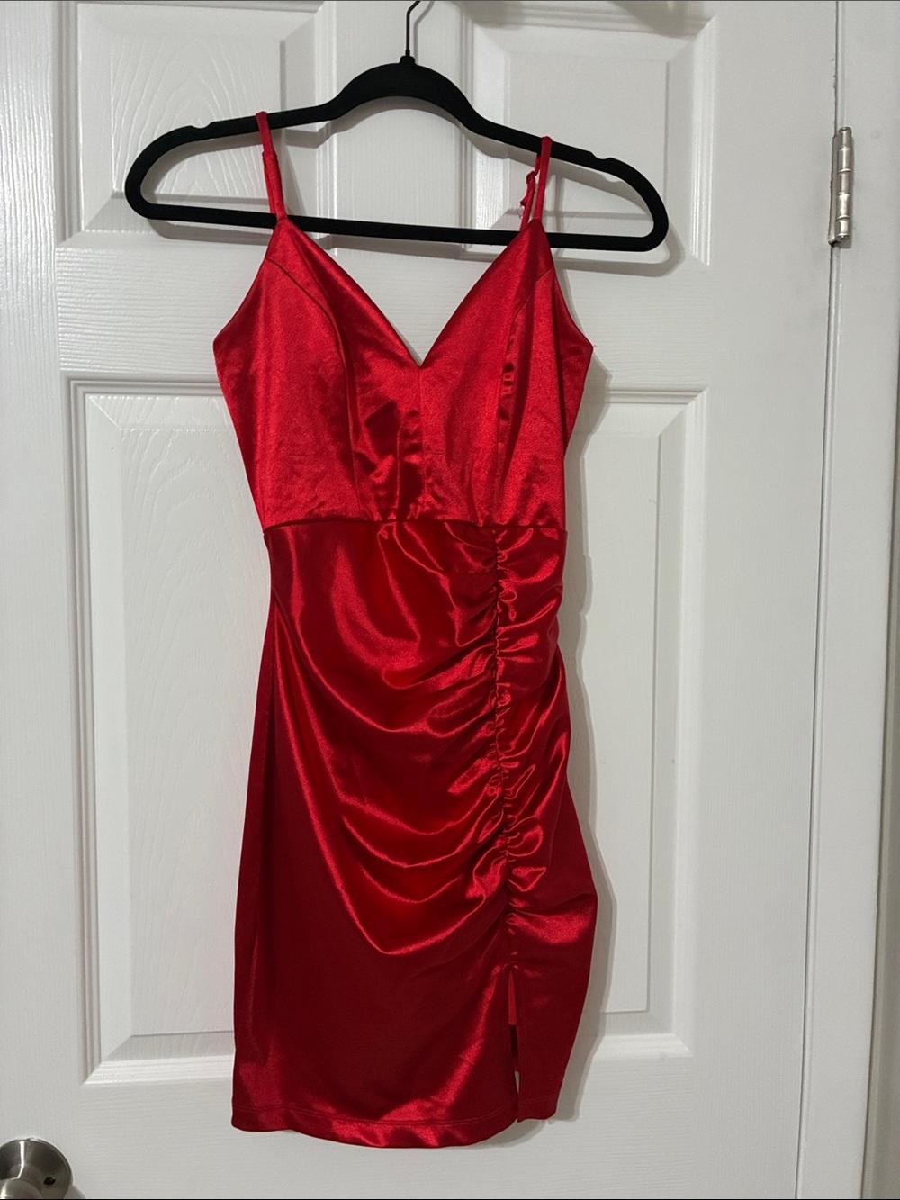 Honey and Rosie Red Satin Ruched Slip Mini Dress - Size Small